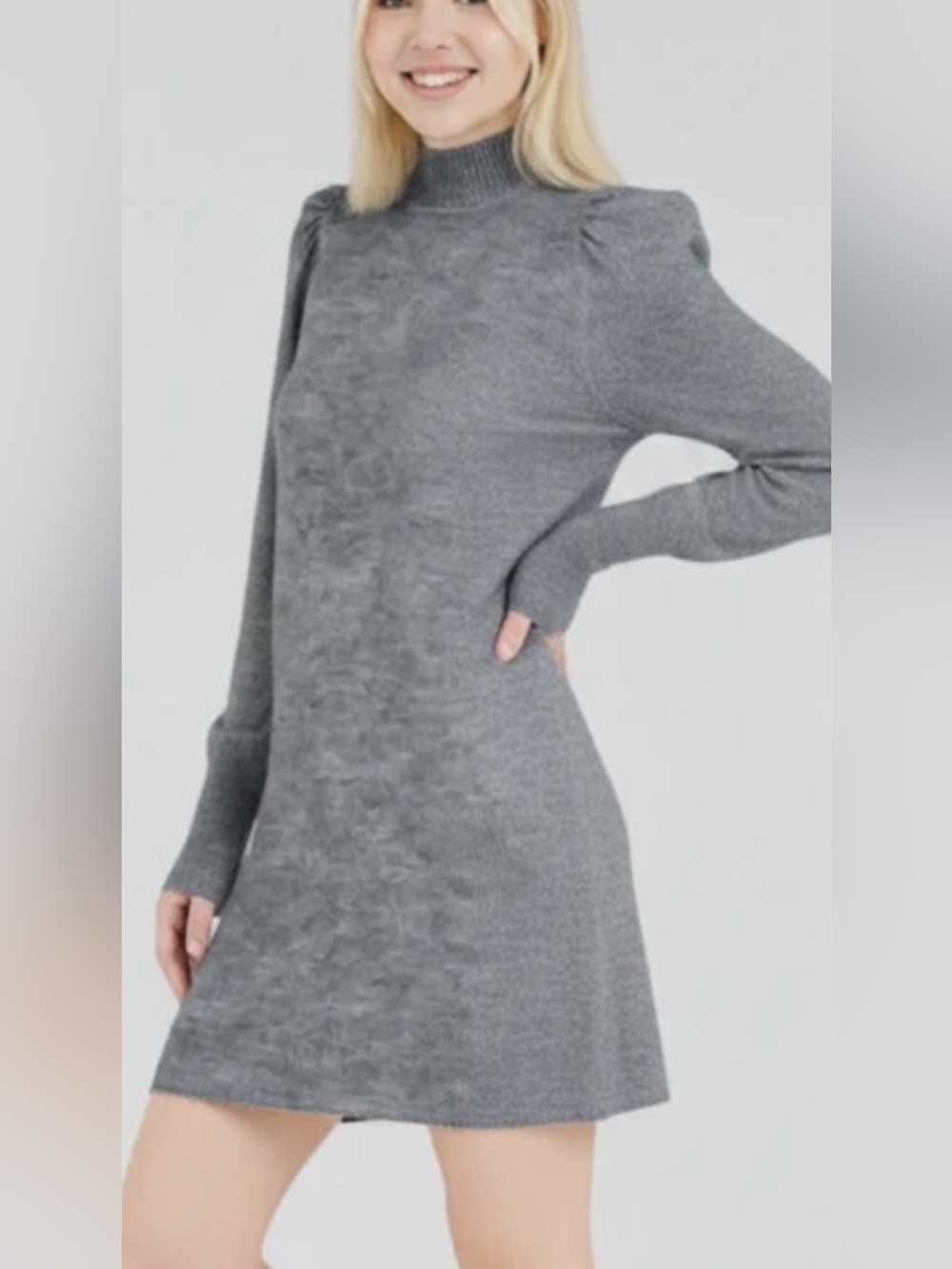 Express Gray Ribbed Mock Neck Sweater Dress Size M